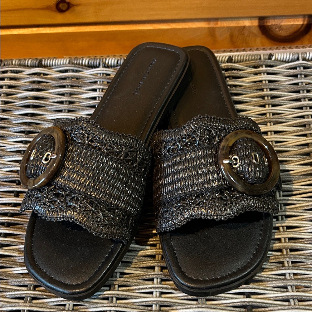 Black Woven Slide Sandals